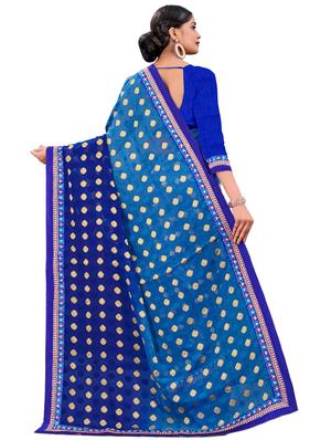 lace bordered printed saree with blouse - 17629530 - Standard Image - 2