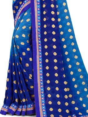 lace bordered printed saree with blouse - 17629530 - Standard Image - 3