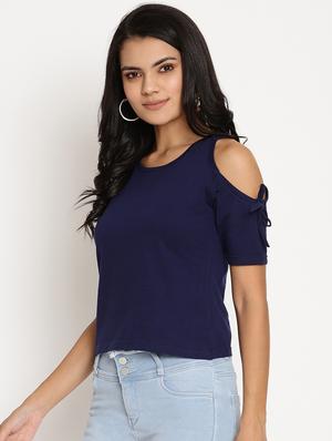 cold shoulder solid tee - 17629725 - Standard Image - 2