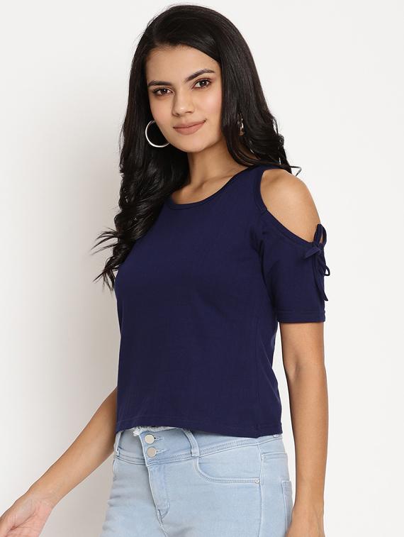 cold shoulder solid tee - 17629725 - Zoom Image - 2
