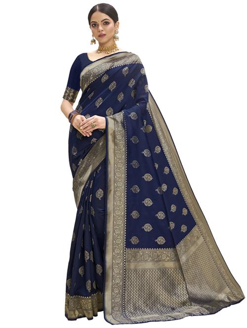 ethnic motifs woven saree with blouse - 17630037 - Very Small Image - 1