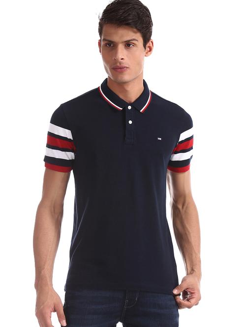 navy blue color block polo t-shirt - 17630738 - Standard Image - 1