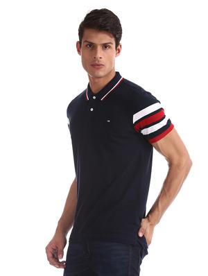 navy blue color block polo t-shirt - 17630738 - Standard Image - 2
