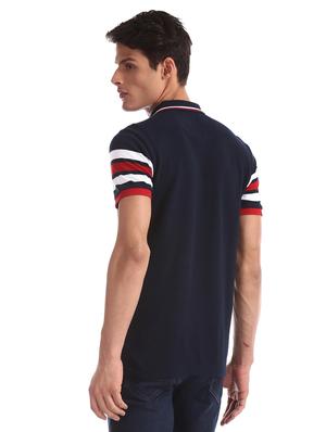 navy blue color block polo t-shirt - 17630738 - Standard Image - 3