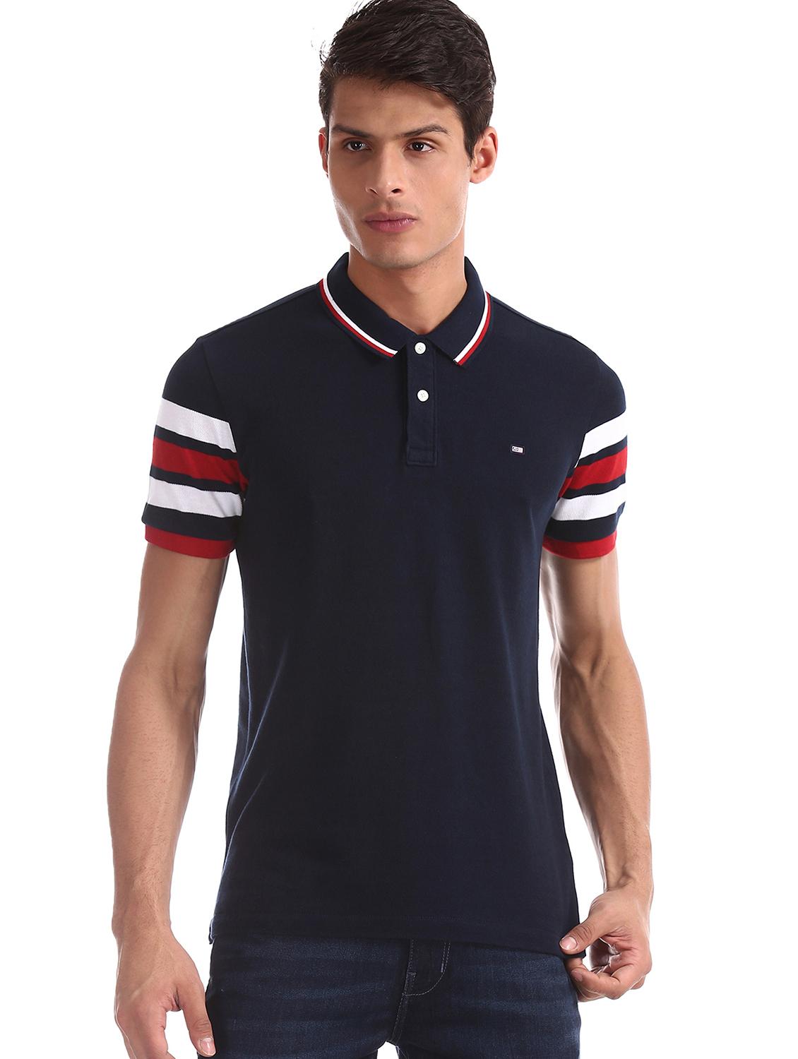 navy blue color block polo t-shirt - 17630738 - Zoom Image - 1