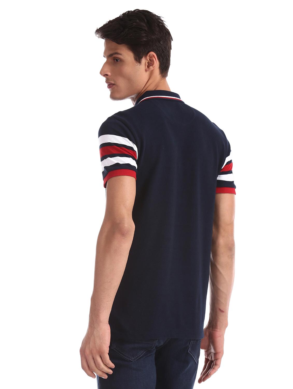 navy blue color block polo t-shirt - 17630738 - Zoom Image - 3