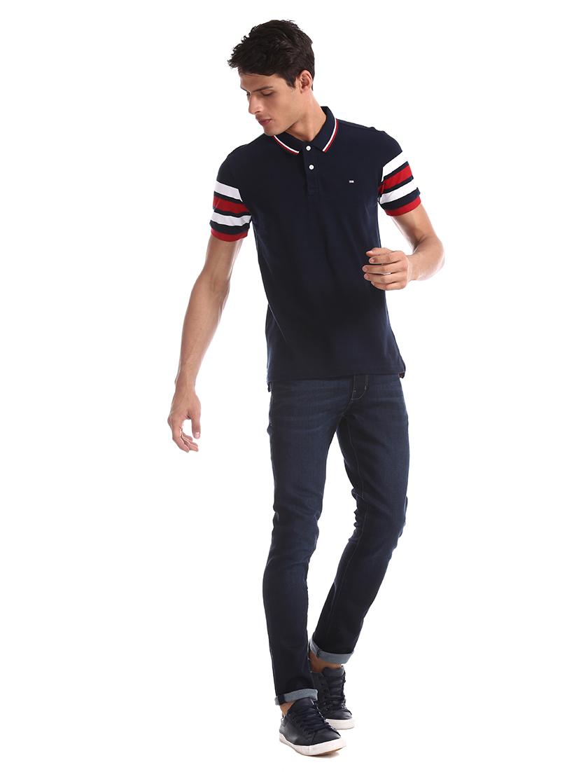 navy blue color block polo t-shirt - 17630738 - Zoom Image - 4