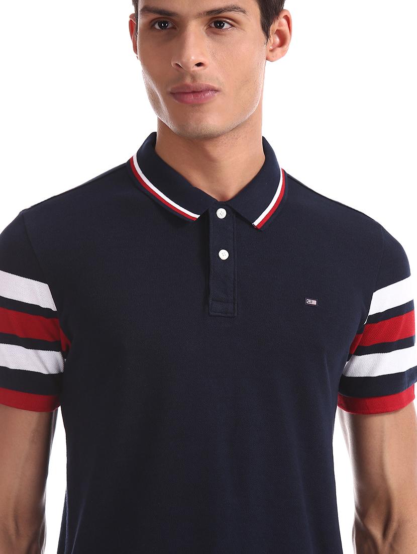 navy blue color block polo t-shirt - 17630738 - Zoom Image - 5