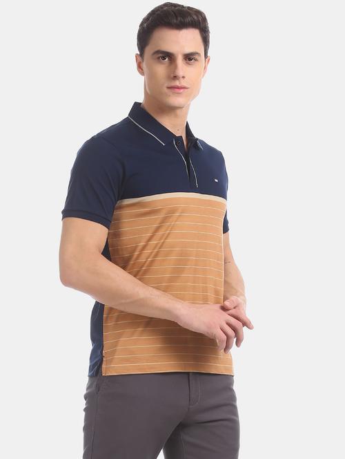 navy blue striped polo t-shirt - 17630764 - Standard Image - 1