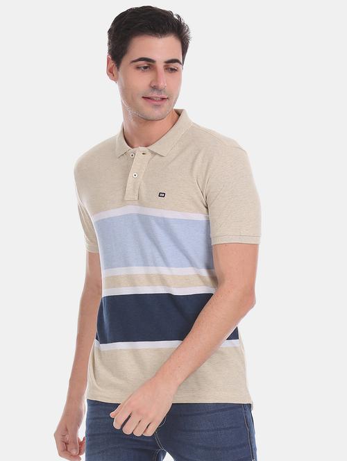 beige striped polo t-shirt - 17630779 - Standard Image - 1