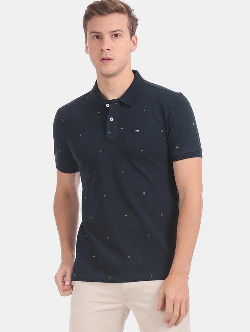 navy blur printed polo t-shirt - 17630780 - Standard Image - 1