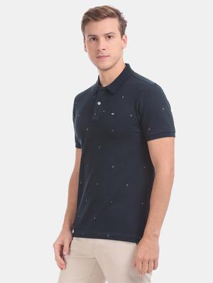 navy blur printed polo t-shirt - 17630780 - Standard Image - 2