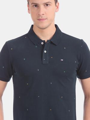 navy blur printed polo t-shirt - 17630780 - Standard Image - 5