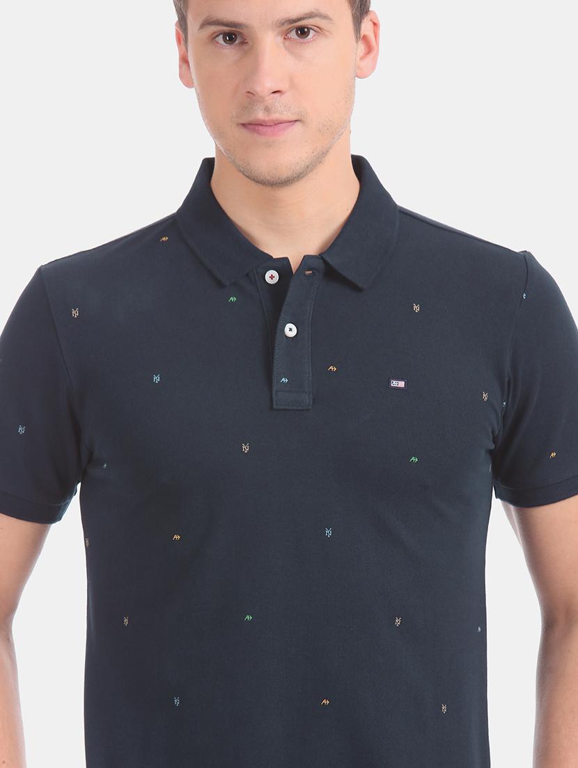 navy blur printed polo t-shirt - 17630780 - Zoom Image - 5