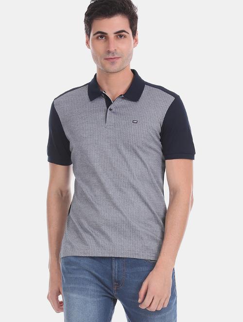 blue color block polo t-shirt - 17630800 - Standard Image - 1