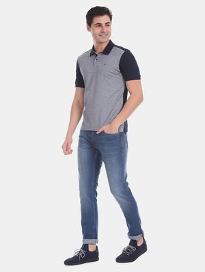 blue color block polo t-shirt - 17630800 - Standard Image - 4