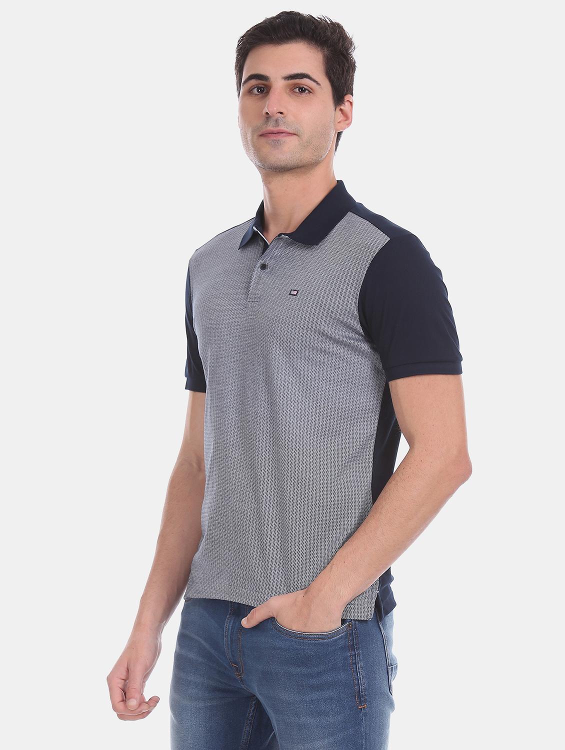 blue color block polo t-shirt - 17630800 - Zoom Image - 2