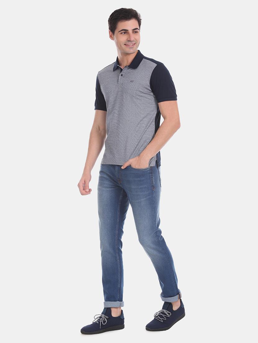 blue color block polo t-shirt - 17630800 - Zoom Image - 4