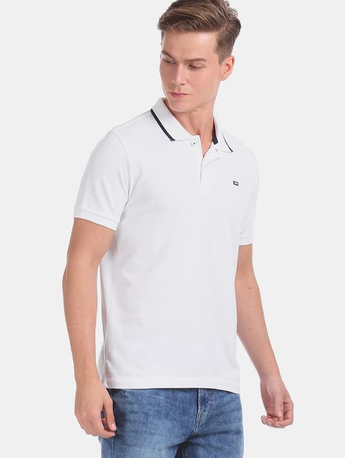 white solid polo t-shirt - 17630811 - Standard Image - 1
