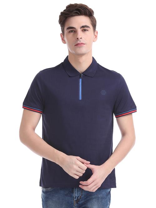 navy blue solid polo t-shirt - 17630906 - Standard Image - 1