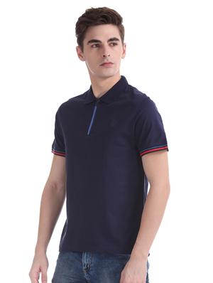 navy blue solid polo t-shirt - 17630906 - Standard Image - 2