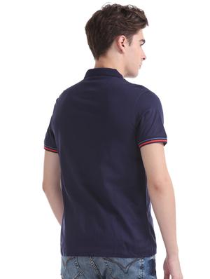 navy blue solid polo t-shirt - 17630906 - Standard Image - 3