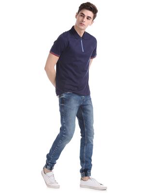 navy blue solid polo t-shirt - 17630906 - Standard Image - 4