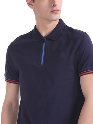 navy blue solid polo t-shirt - 17630906 - Standard Image - 5