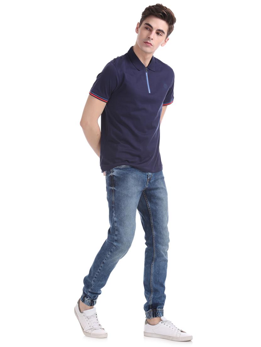 navy blue solid polo t-shirt - 17630906 - Zoom Image - 4