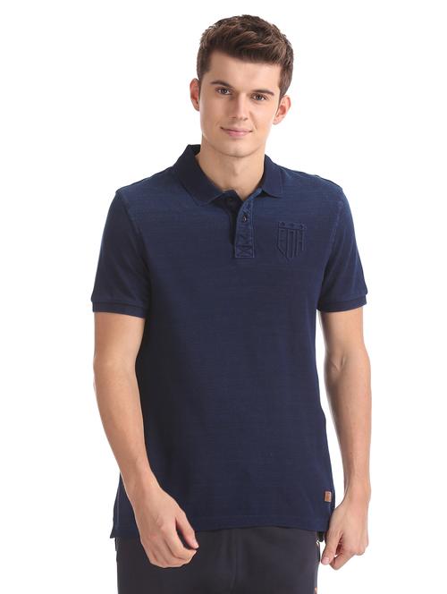 navy blue solid polo t-shirt - 17630911 - Standard Image - 1