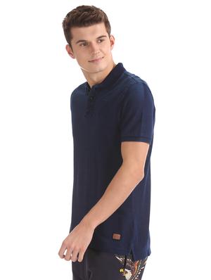 navy blue solid polo t-shirt - 17630911 - Standard Image - 2