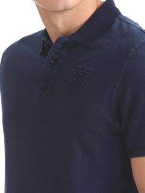 navy blue solid polo t-shirt - 17630911 - Standard Image - 5