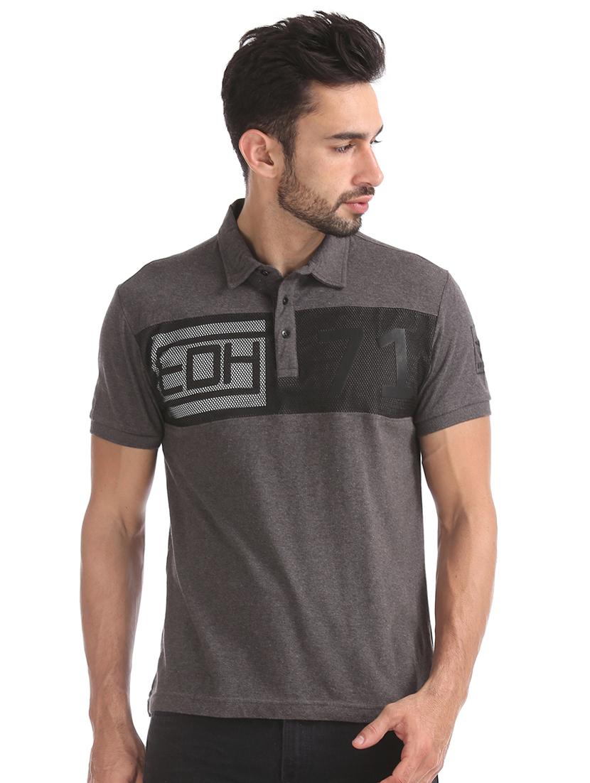 grey self design polo t-shirt - 17630912 - Zoom Image - 1