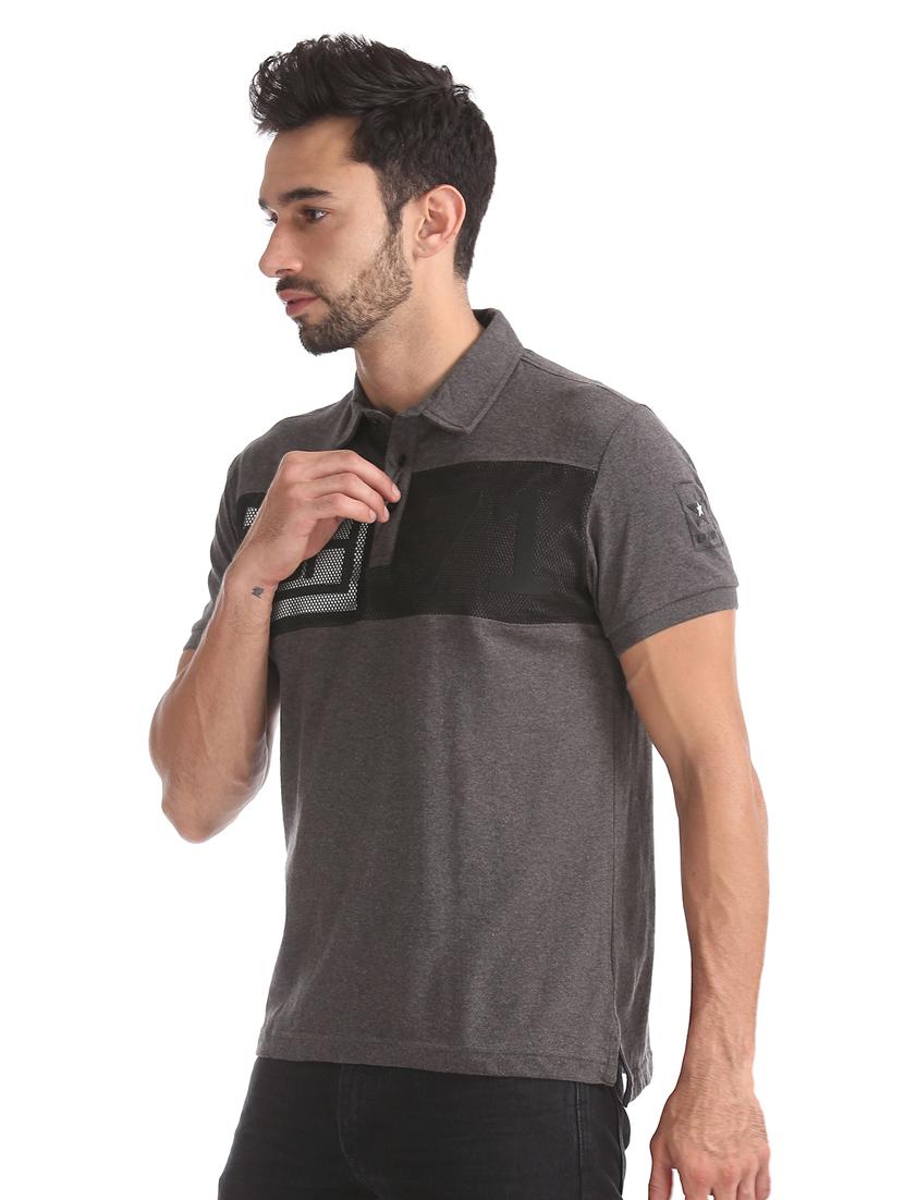 grey self design polo t-shirt - 17630912 - Zoom Image - 2