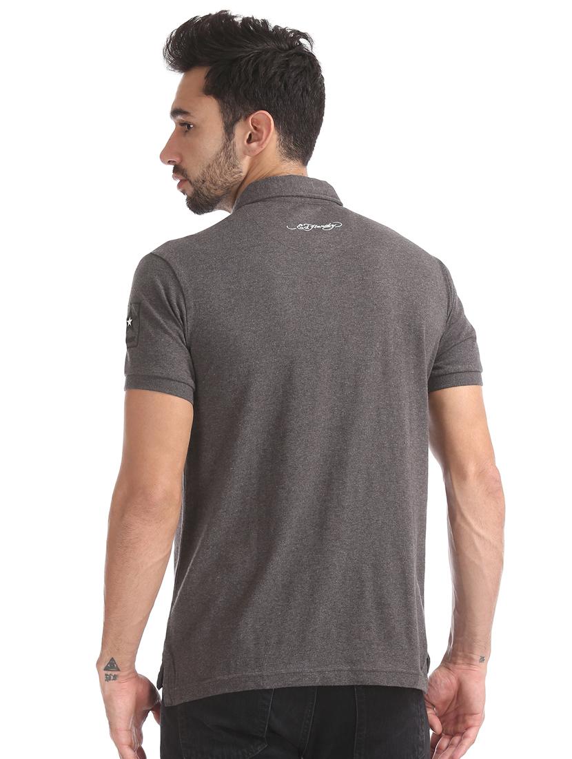 grey self design polo t-shirt - 17630912 - Zoom Image - 3