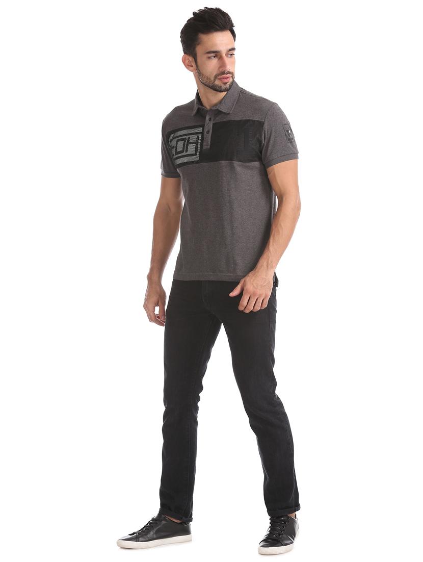 grey self design polo t-shirt - 17630912 - Zoom Image - 4