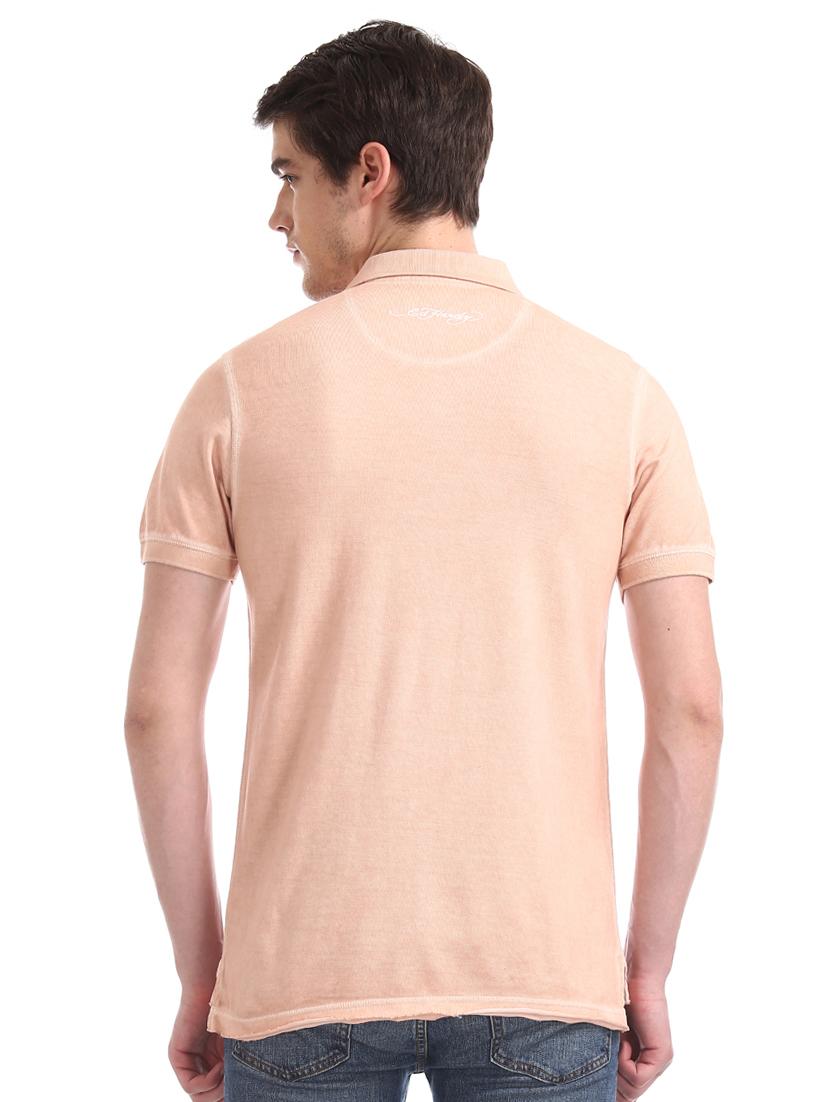 peach solid polo t-shirt - 17630925 - Zoom Image - 3