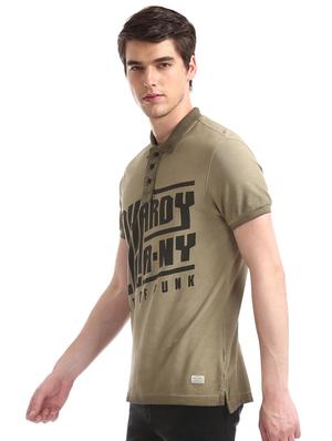 brown typographic polo t-shirt - 17630937 - Standard Image - 2