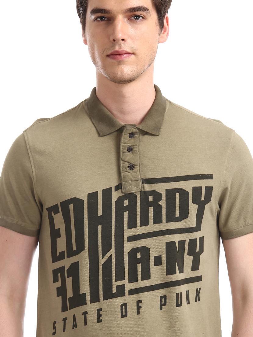 brown typographic polo t-shirt - 17630937 - Zoom Image - 5
