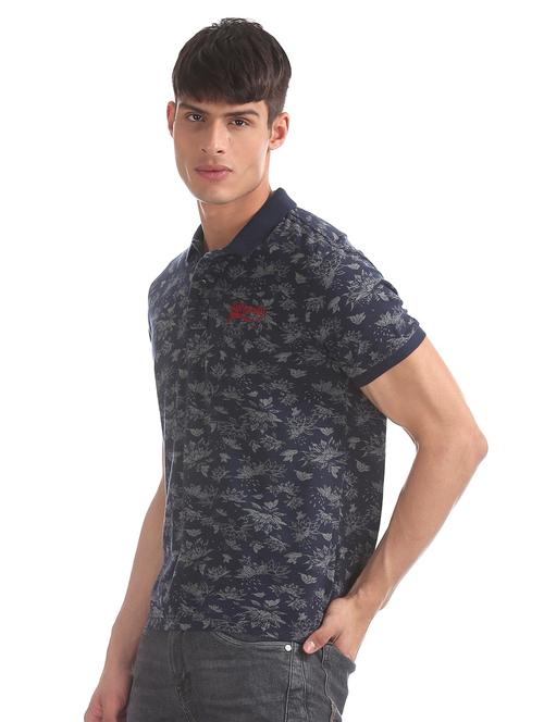 navy blue floral polo t-shirt - 17630943 - Standard Image - 1