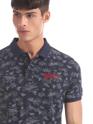 navy blue floral polo t-shirt - 17630943 - Standard Image - 5