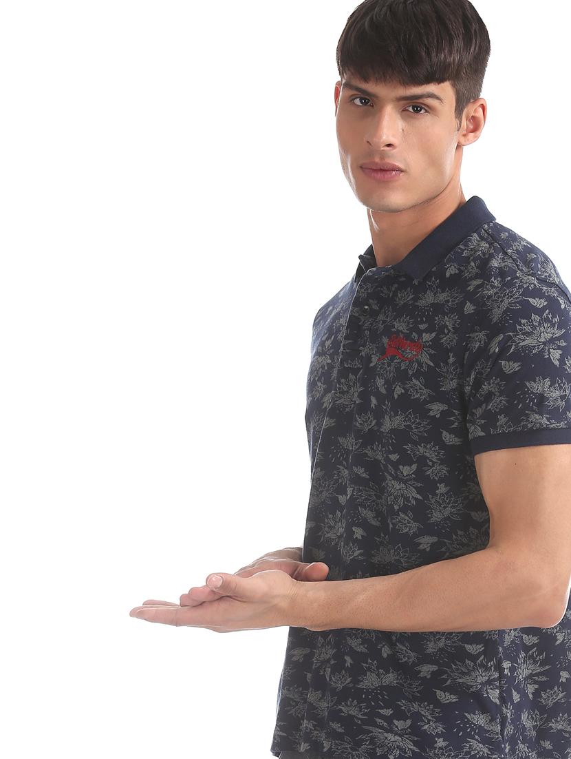 navy blue floral polo t-shirt - 17630943 - Zoom Image - 2