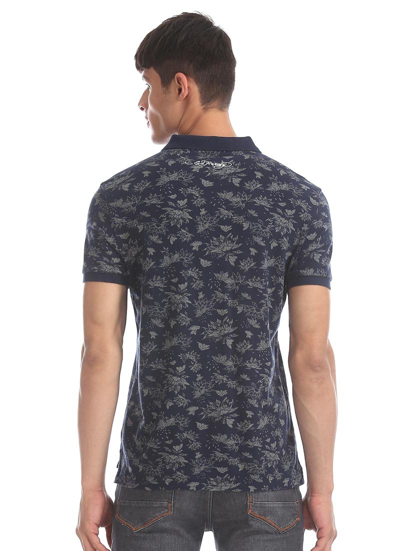 navy blue floral polo t-shirt - 17630943 - Zoom Image - 3