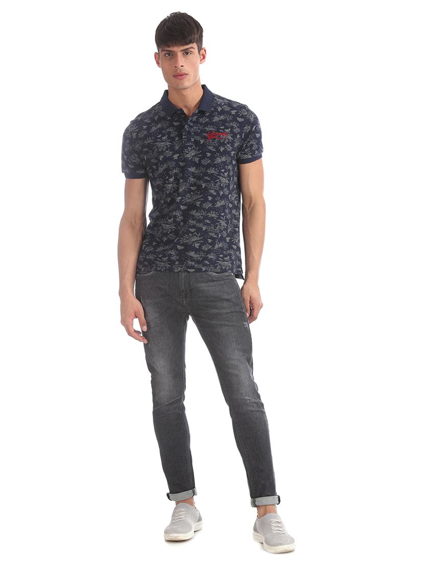 navy blue floral polo t-shirt - 17630943 - Zoom Image - 4