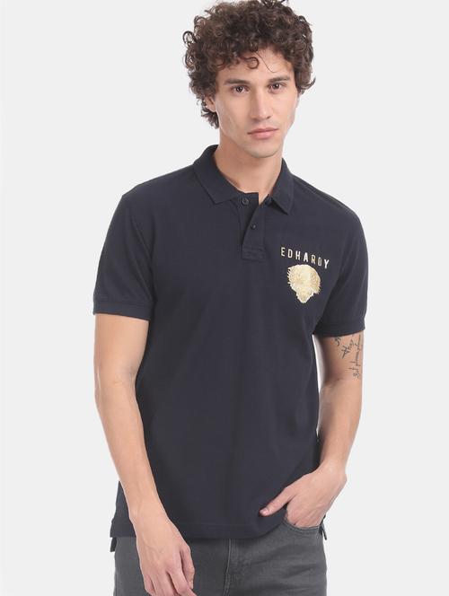 navy blue solid polo t-shirt - 17630947 - Standard Image - 1