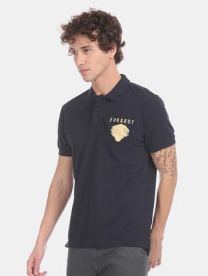 navy blue solid polo t-shirt - 17630947 - Standard Image - 2