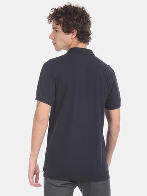 navy blue solid polo t-shirt - 17630947 - Standard Image - 3