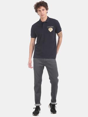 navy blue solid polo t-shirt - 17630947 - Standard Image - 4
