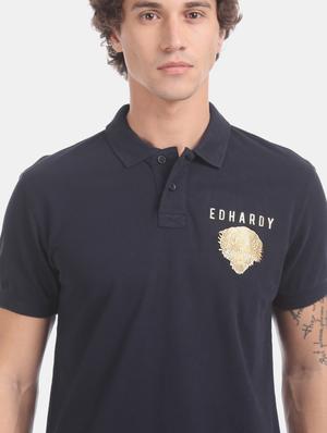 navy blue solid polo t-shirt - 17630947 - Standard Image - 5
