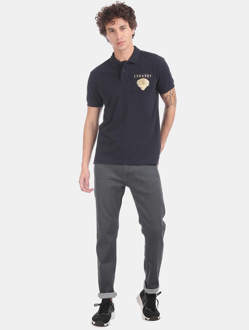 navy blue solid polo t-shirt - 17630947 - Zoom Image - 4